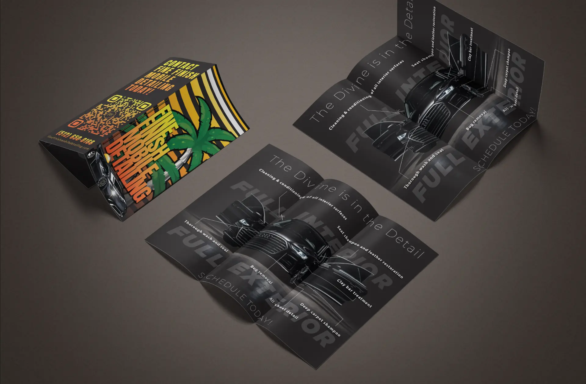 Fine Finish Mobile Detailing tri-fold brochures designed and printed by Adwebvertising