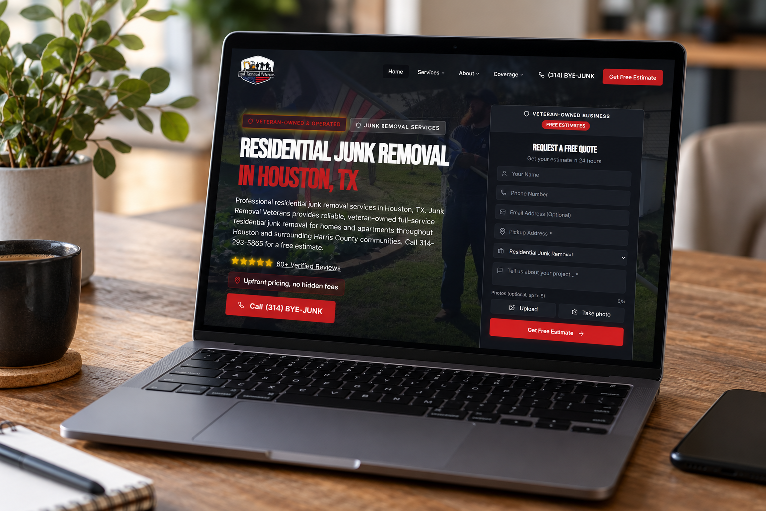 Junk Removal Veterans website mockup