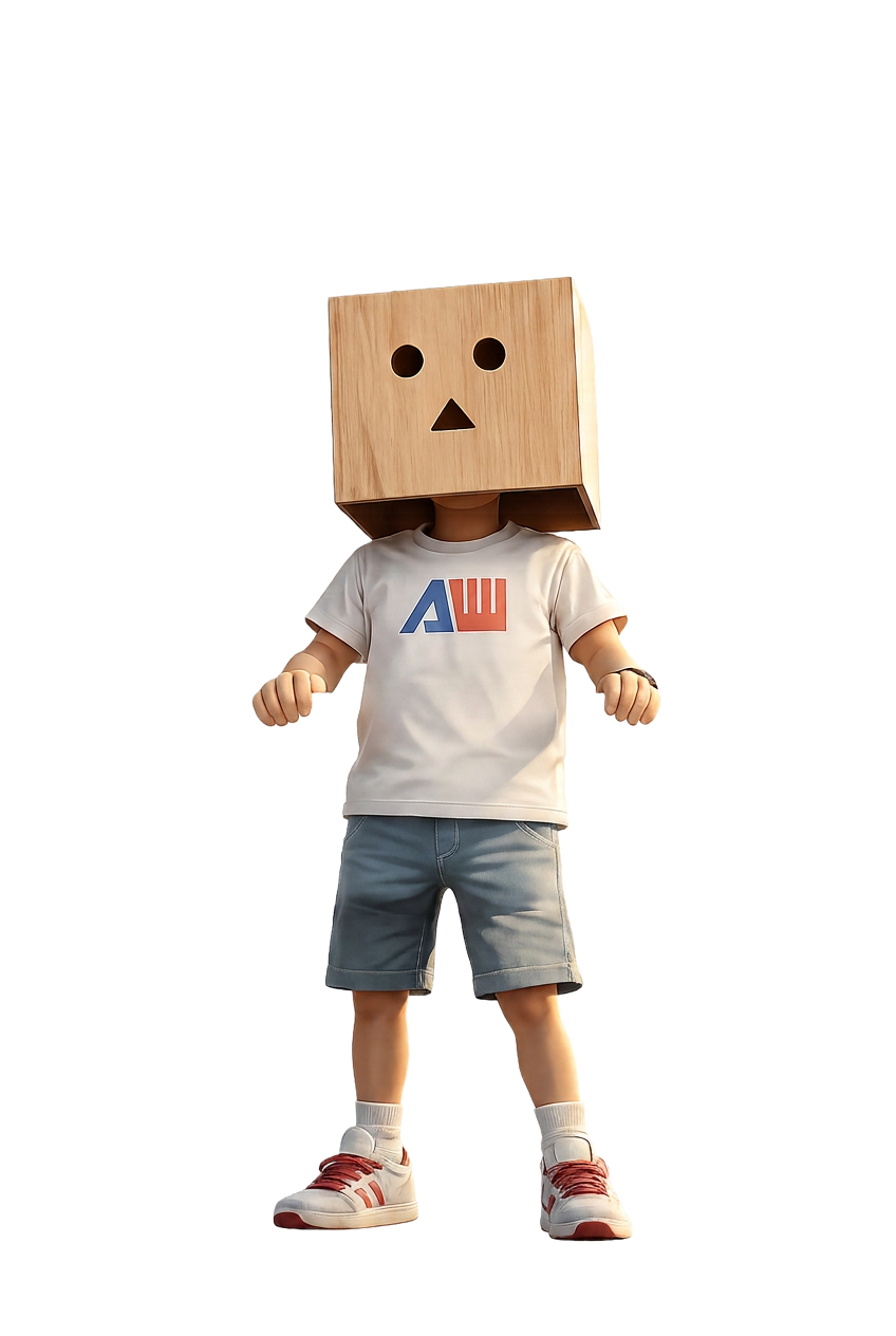 Adwebvertising box-head mascot holding a photo