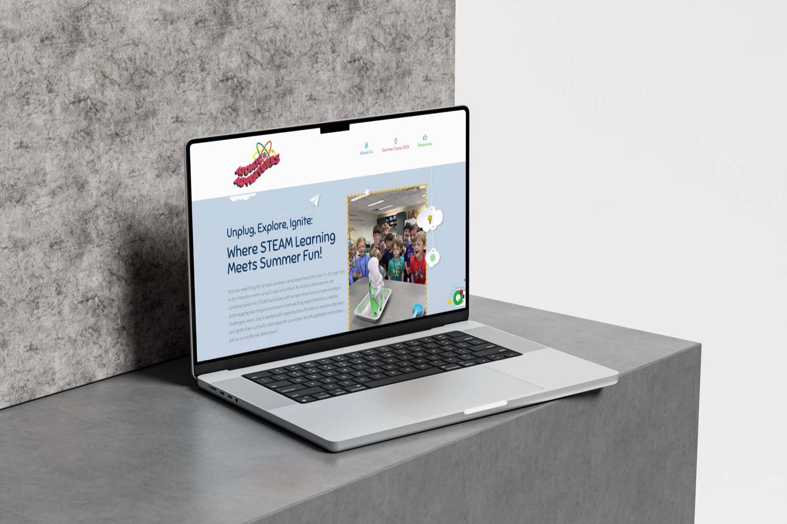 Atomic Adventures website mockup
