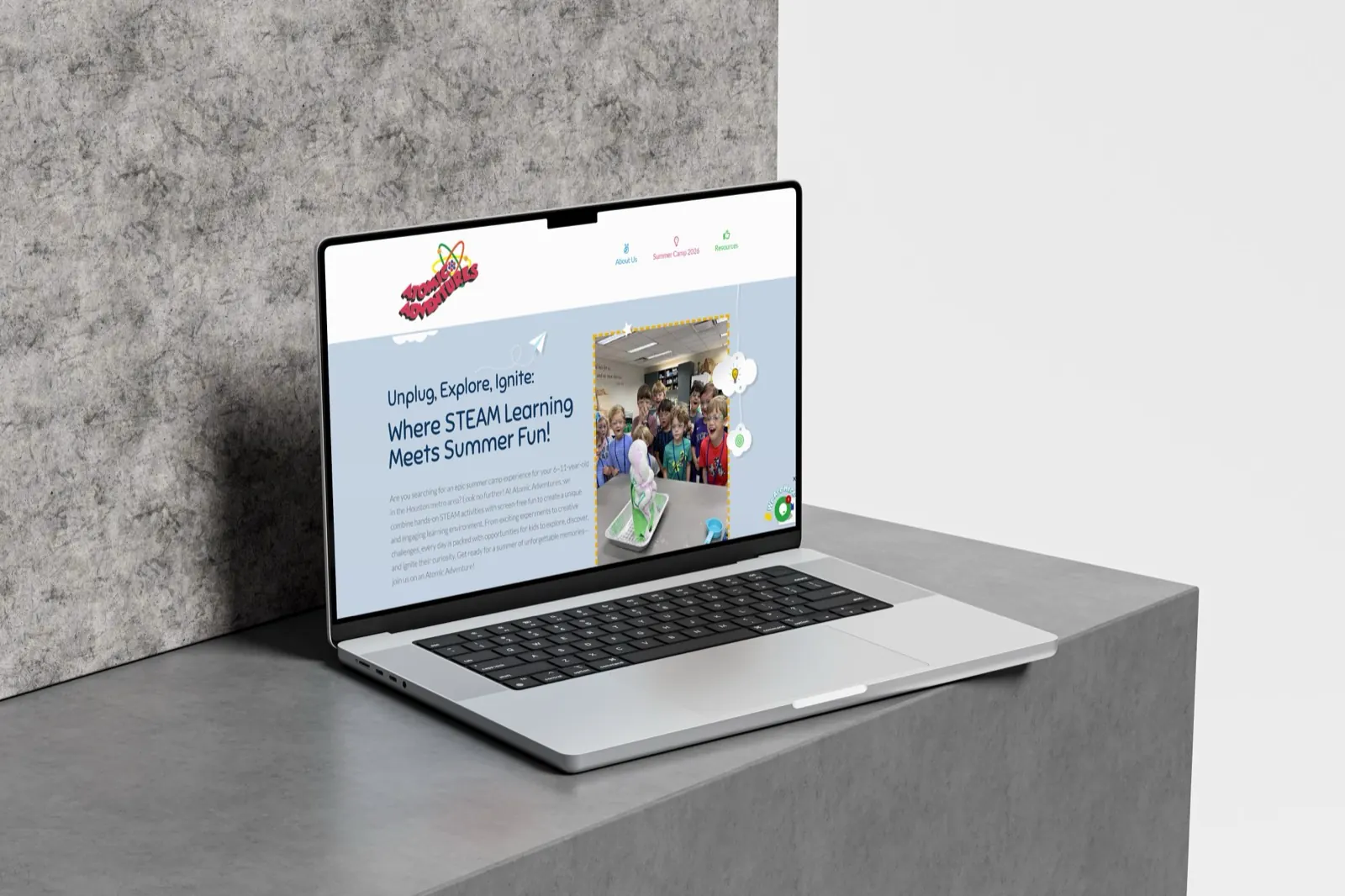 Atomic Adventures website mockup