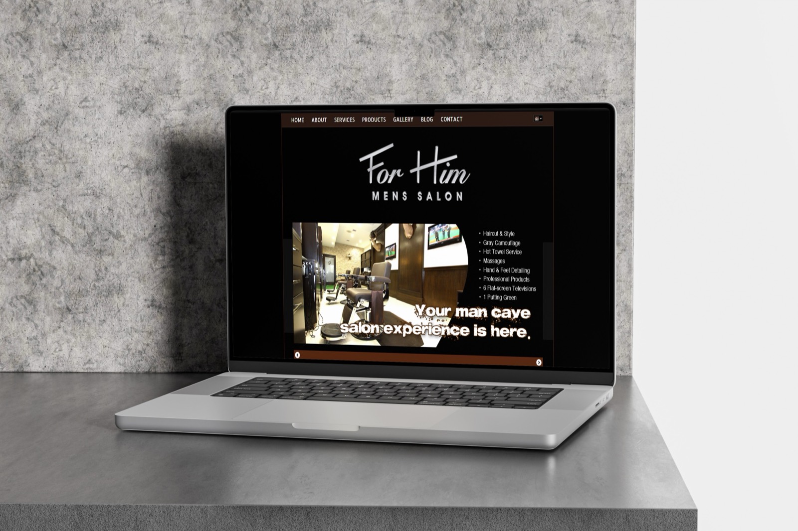 For Him Men's Salon website mockup