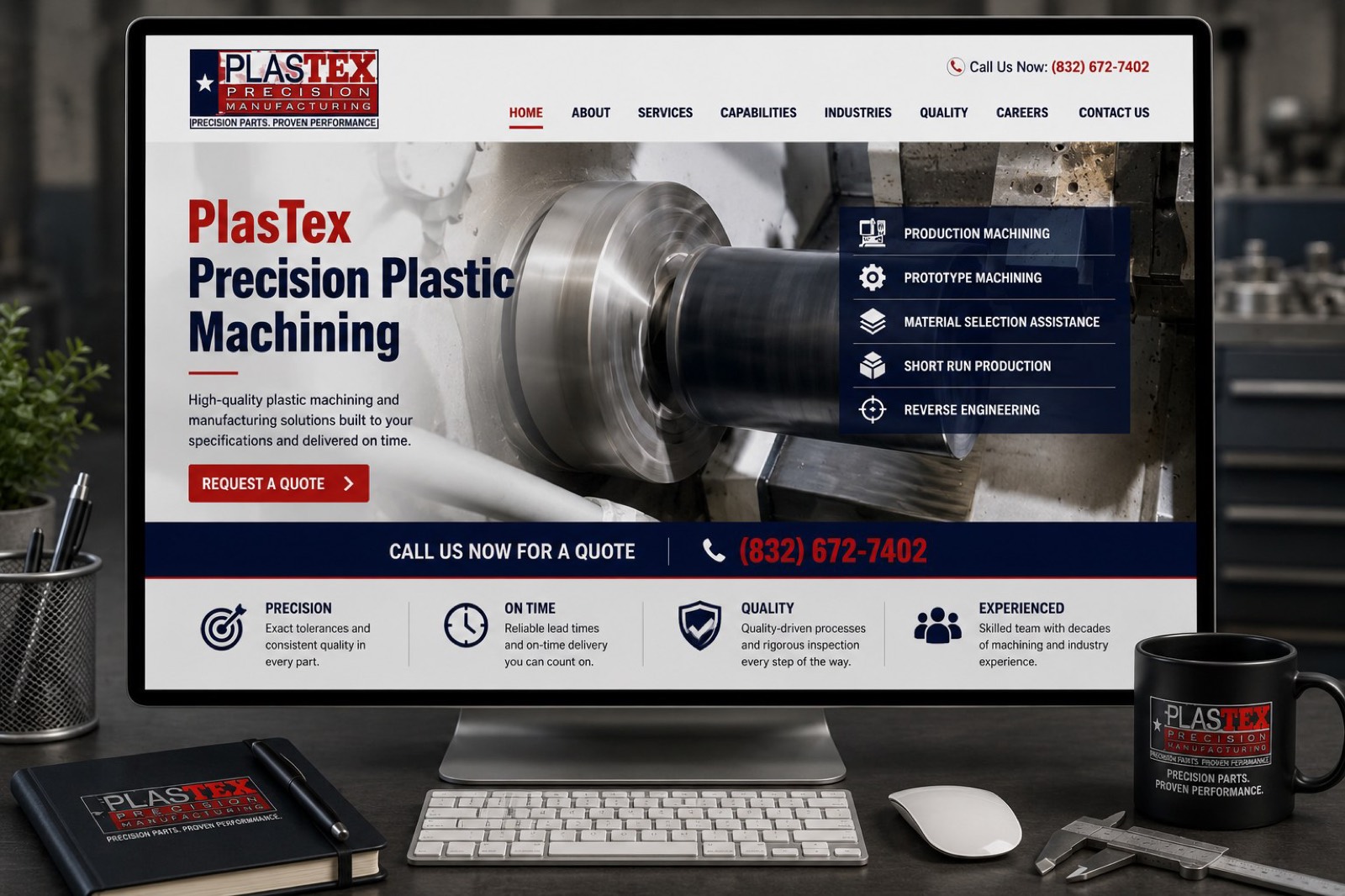 PlasTex Precision Manufacturing website mockup