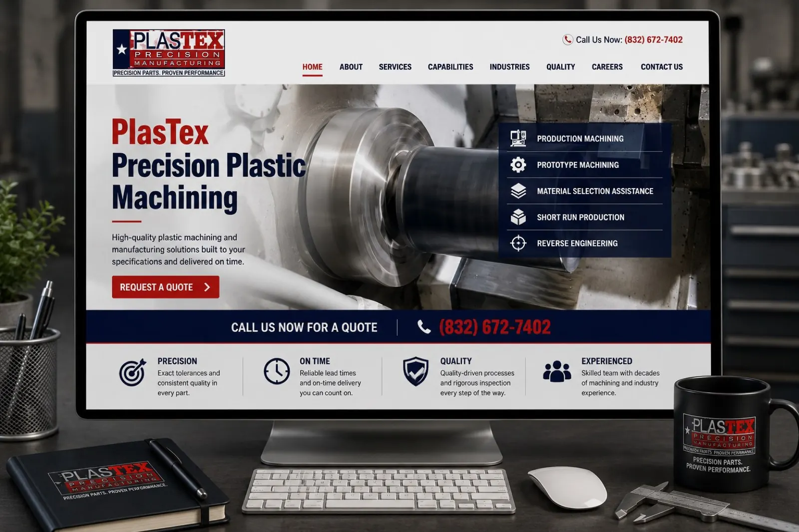 PlasTex Precision Manufacturing website mockup